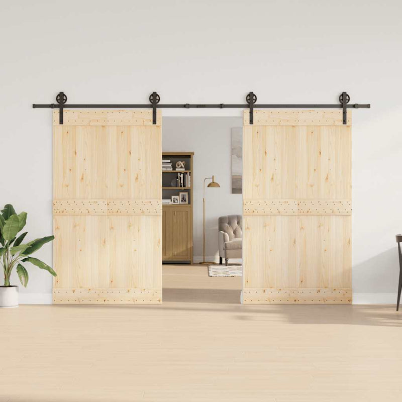 Set feronerie pentru uși glisante, negru, 366 cm, oțel