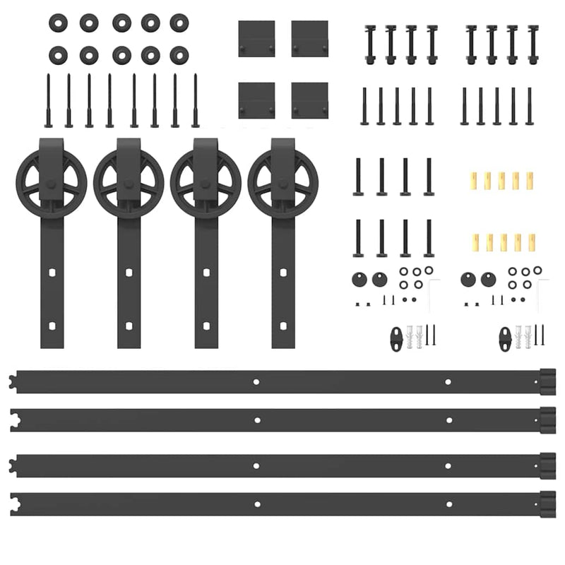 Set feronerie pentru uși glisante, negru, 366 cm, oțel