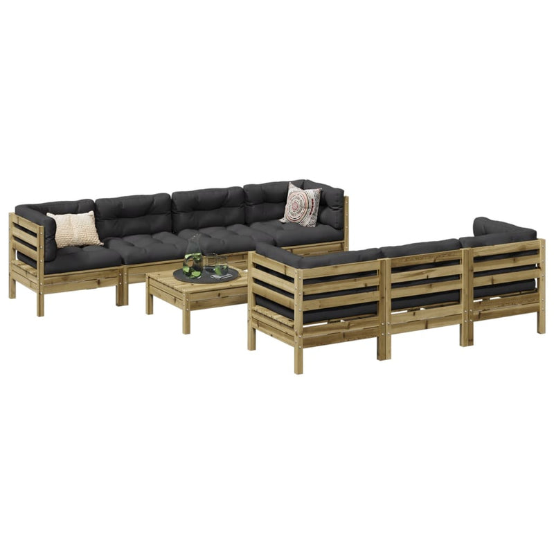 Set canapea de grădină cu perne, 8 locuri, lemn de pin tratat