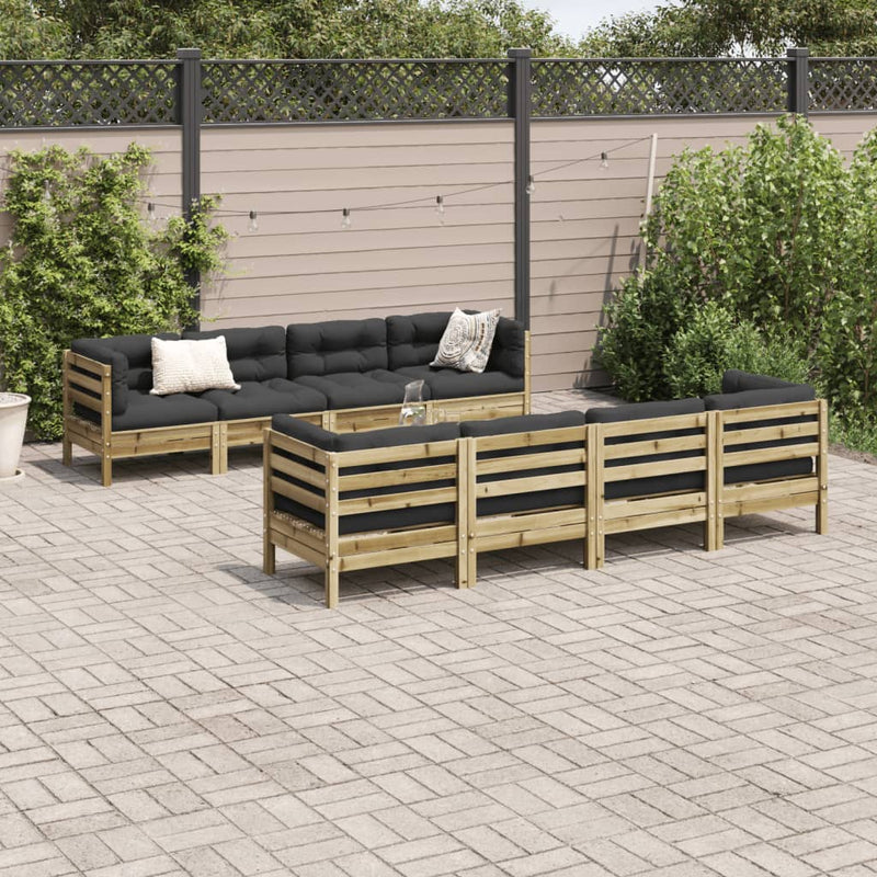 Set canapea de grădină cu perne, 9 piese, lemn de pin tratat