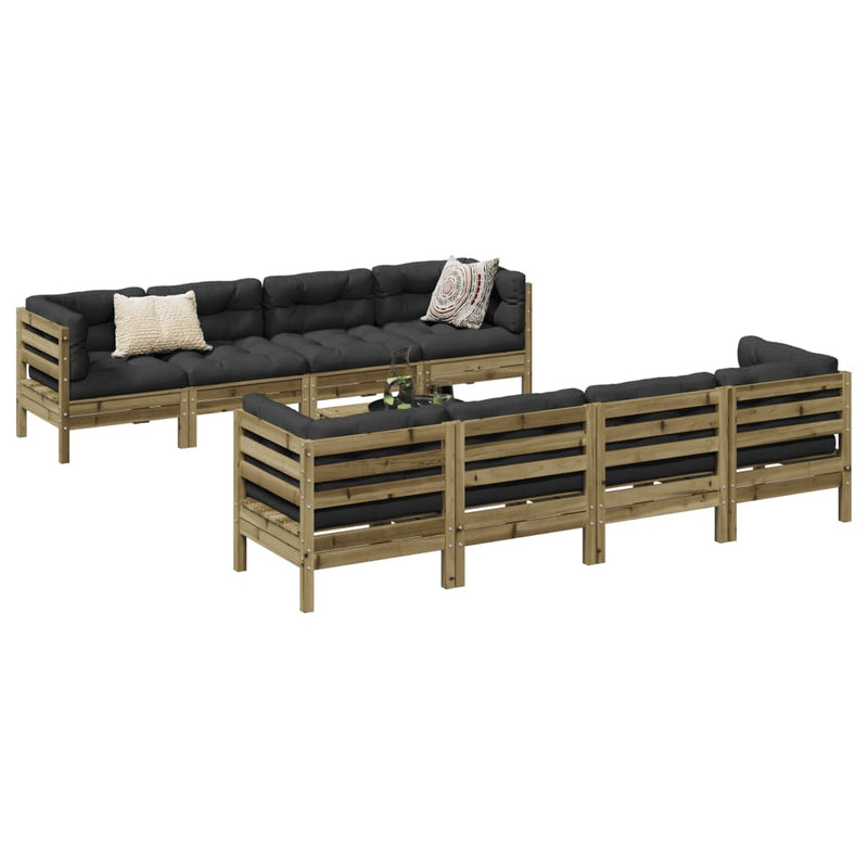 Set canapea de grădină cu perne, 9 piese, lemn de pin tratat