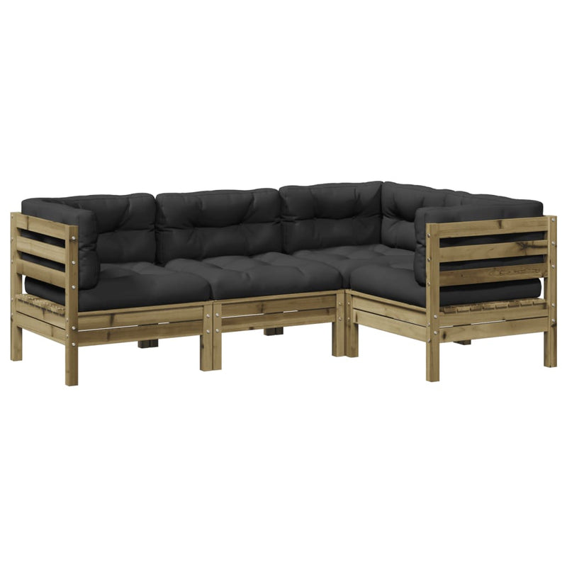 Set canapele de grădină cu perne, 4 piese, lemn de pin tratat