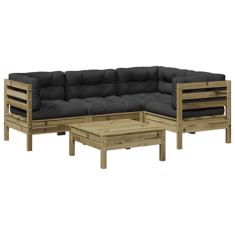 Set mobilier de grădină cu perne, 5 piese, lemn de pin tratat