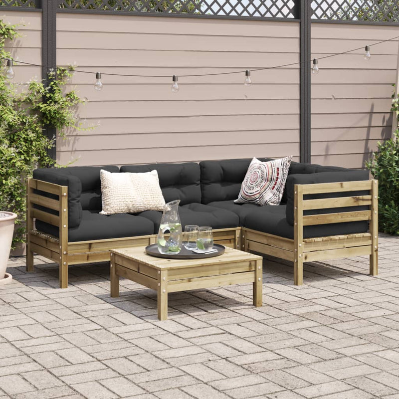 Set mobilier de grădină cu perne, 5 piese, lemn de pin tratat