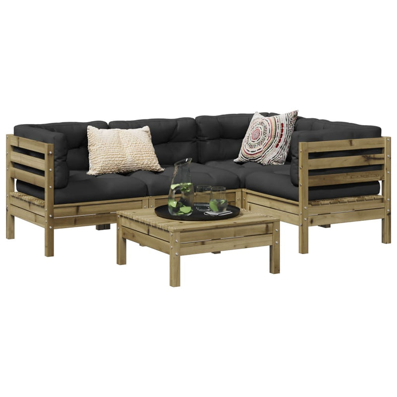 Set mobilier de grădină cu perne, 5 piese, lemn de pin tratat