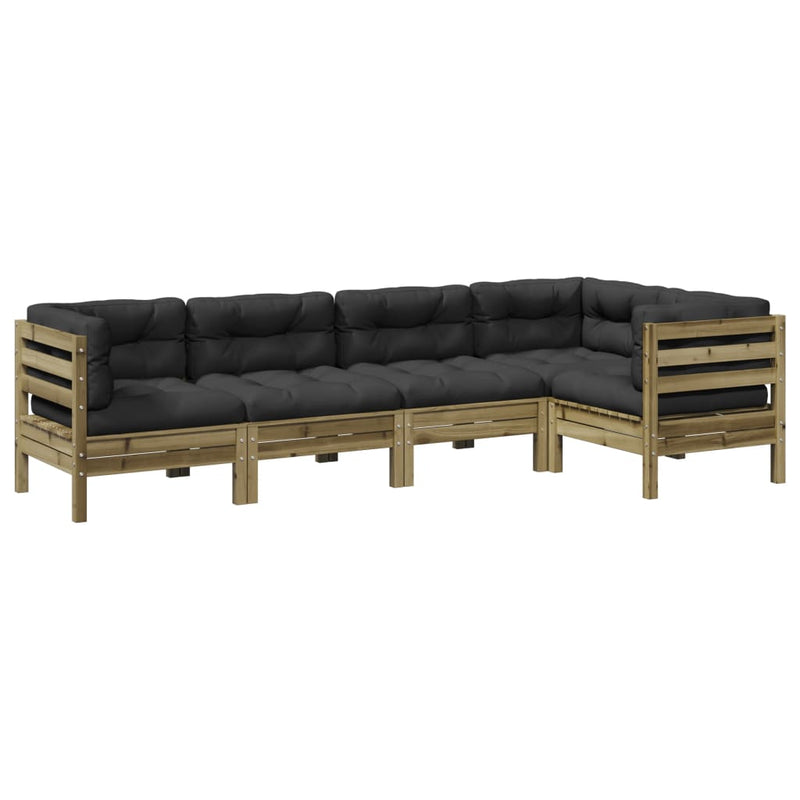 Set mobilier de grădină cu perne, 5 piese, lemn de pin tratat