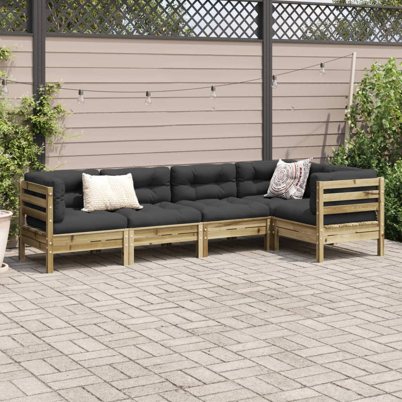 Set mobilier de grădină cu perne, 5 piese, lemn de pin tratat
