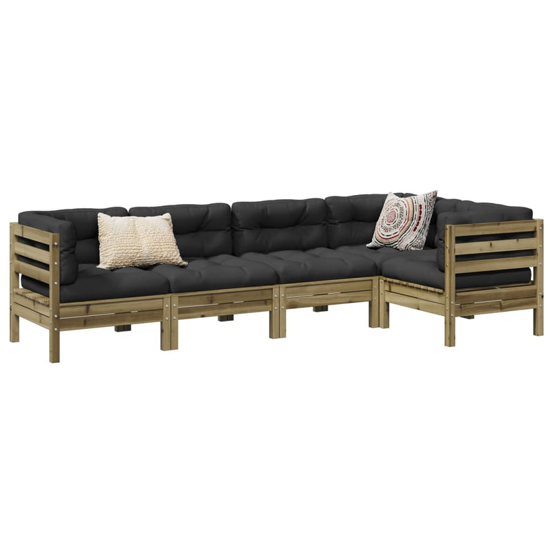 Set mobilier de grădină cu perne, 5 piese, lemn de pin tratat