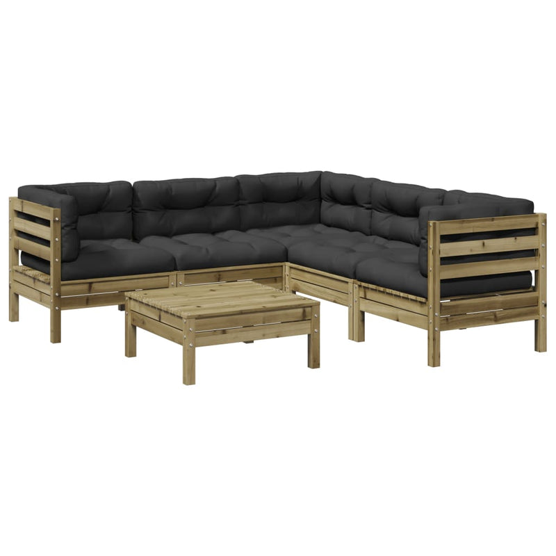 Set canapele de grădină cu perne, 6 piese, lemn de pin tratat