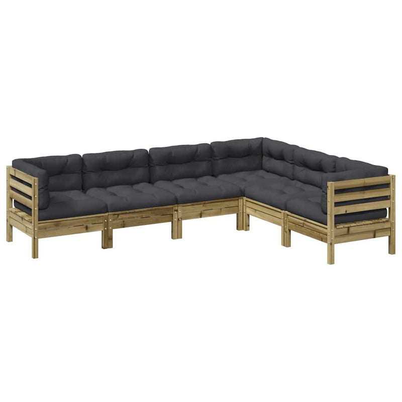 Set canapele de grădină cu perne, 6 piese, lemn de pin tratat