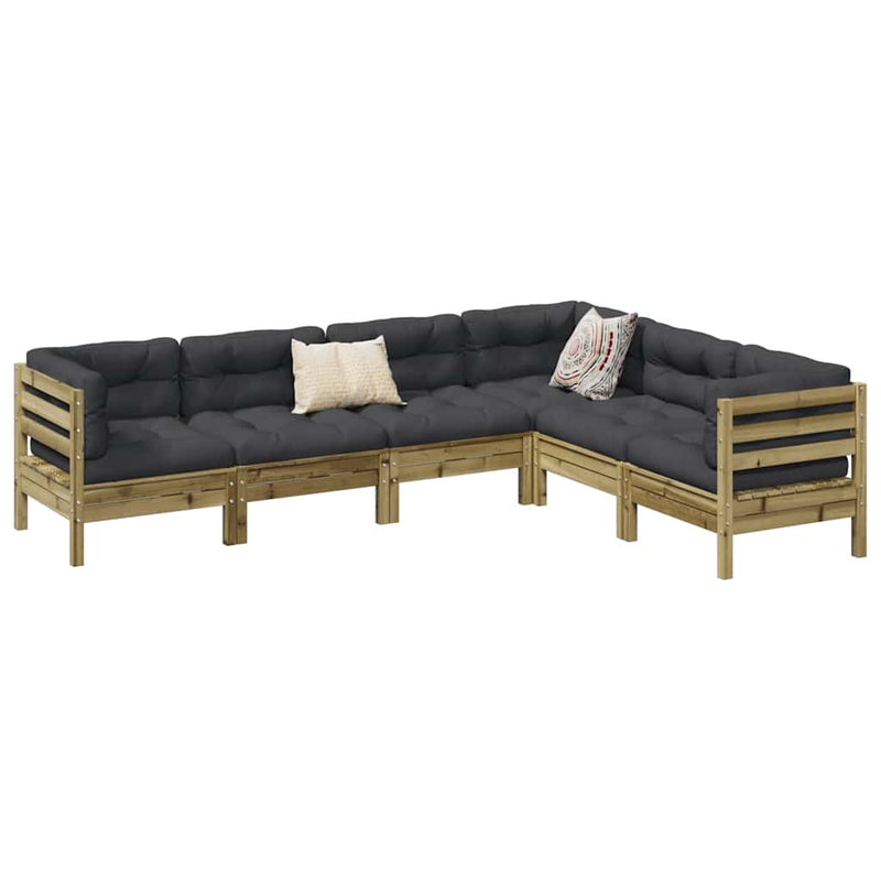 Set canapele de grădină cu perne, 6 piese, lemn de pin tratat