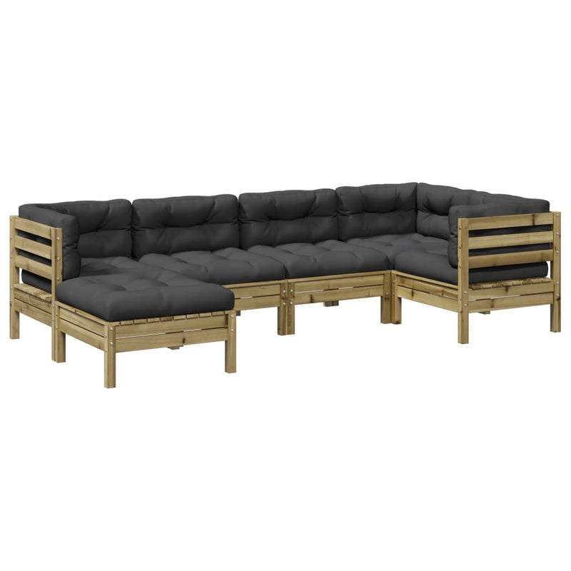 Set canapele de grădină cu perne, 6 piese, lemn de pin tratat