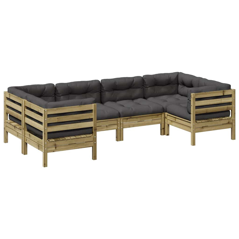 Set canapele de grădină cu perne, 6 piese, lemn de pin tratat