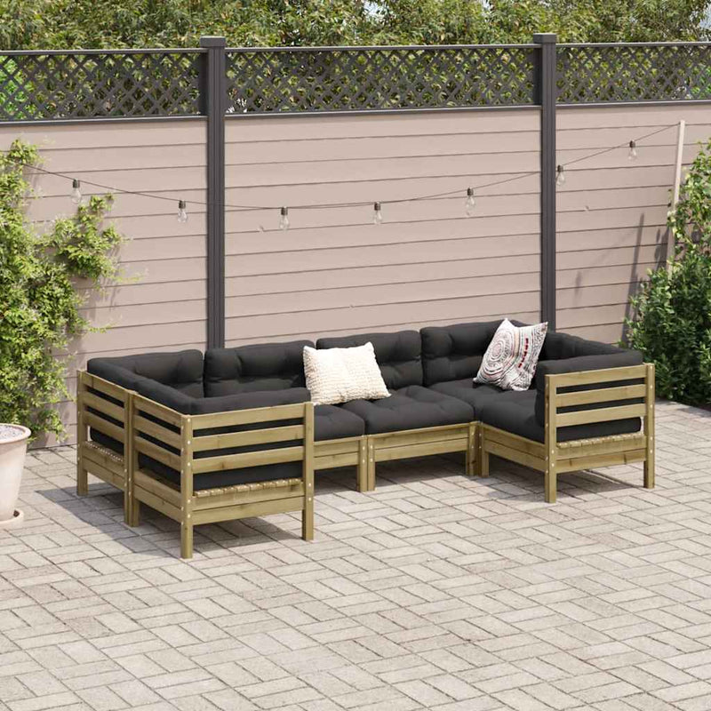 Set canapele de grădină cu perne, 6 piese, lemn de pin tratat
