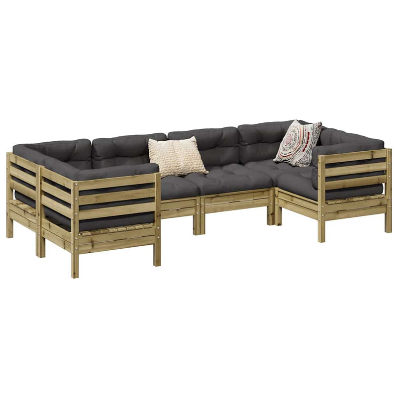 Set canapele de grădină cu perne, 6 piese, lemn de pin tratat