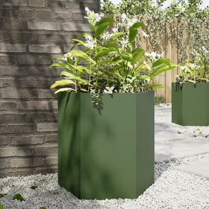 Jardinieră grădină verde măsliniu 46x40x45 cm oțel hexagonal