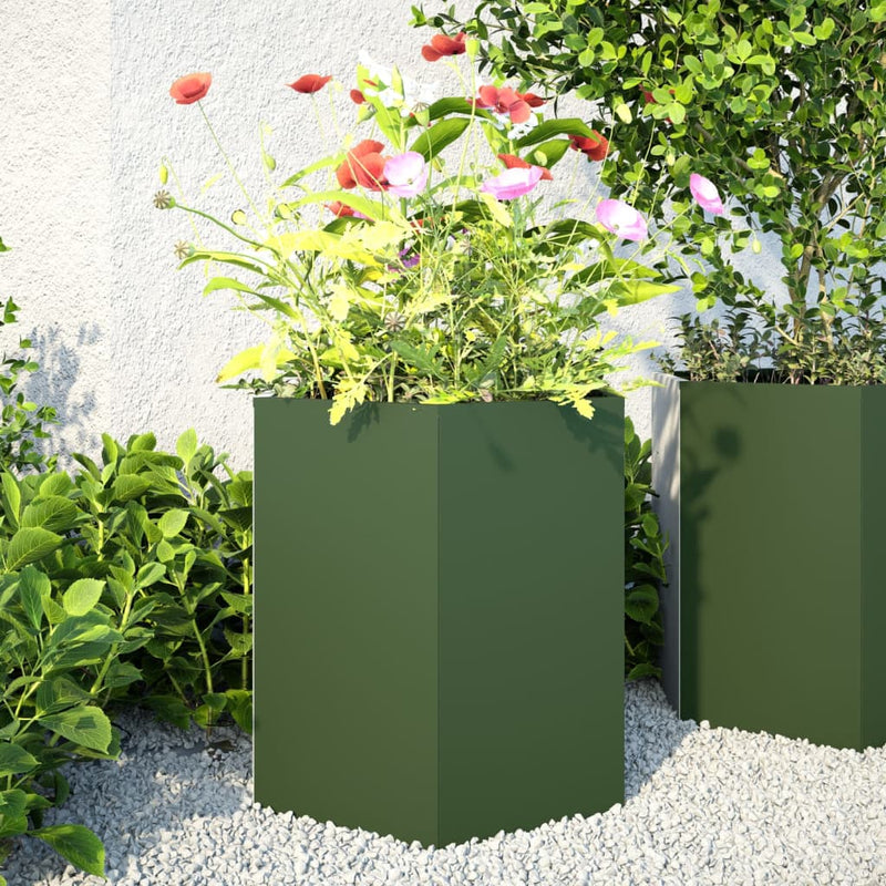 Jardiniere grădină 2 buc. verde 46x40x45 cm oțel hexagonală
