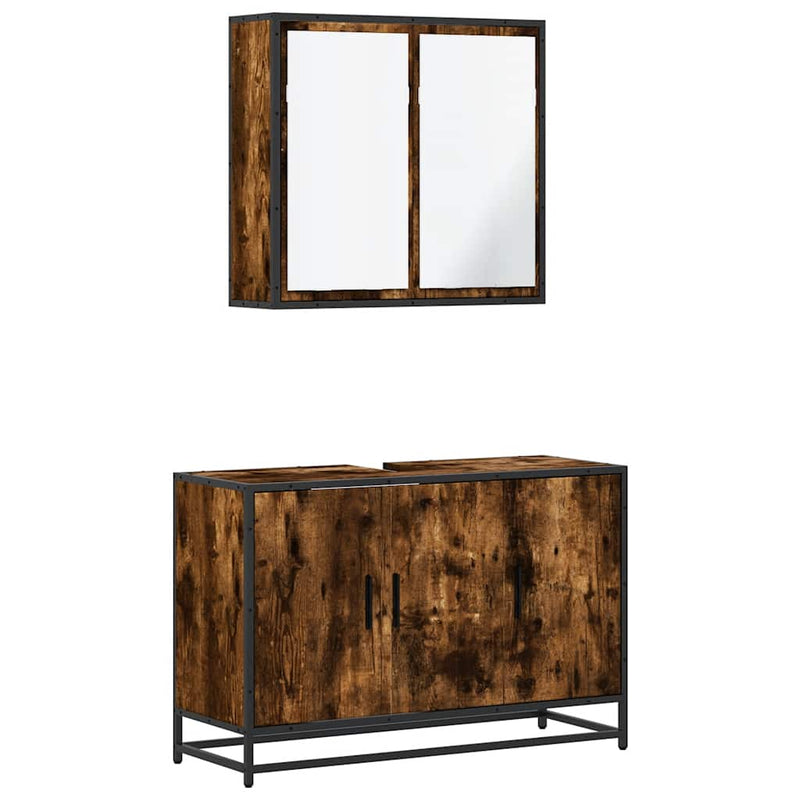 Set mobilier de baie, 2 piese, stejar fumuriu, lemn prelucrat