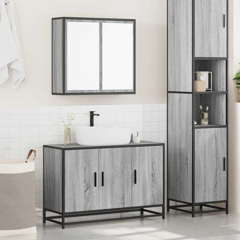 Set mobilier de baie, 2 piese, gri sonoma, lemn prelucrat