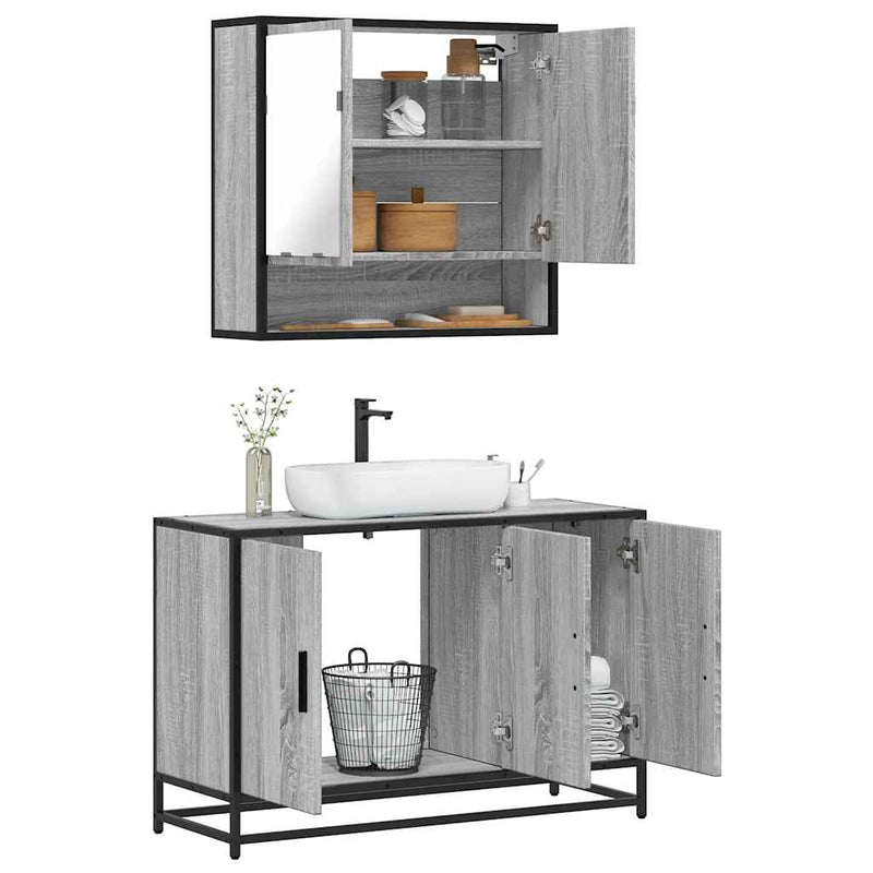 Set mobilier de baie, 2 piese, gri sonoma, lemn prelucrat