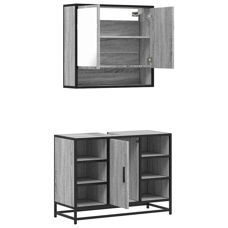 Set mobilier de baie, 2 piese, gri sonoma, lemn prelucrat