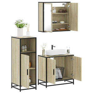 Set mobilier de baie, 3 piese, stejar sonoma, lemn prelucrat