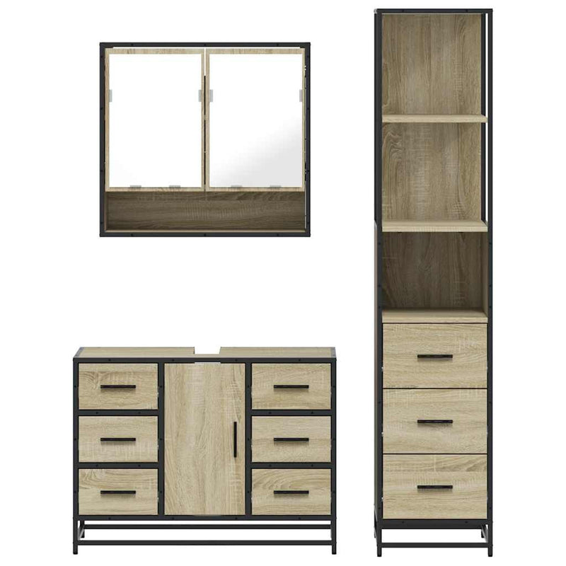 Set mobilier de baie, 3 piese, stejar sonoma, lemn prelucrat