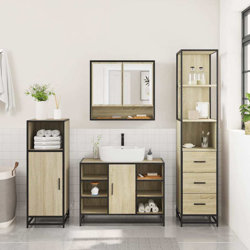 Set de mobilier de baie din 3 piese din lemn de stejar Sonoma