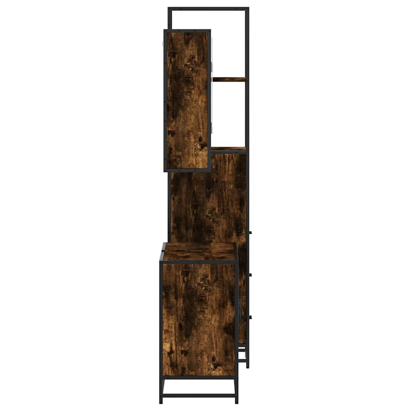 Set de mobilier de baie din 3 piese din lemn de stejar afumat