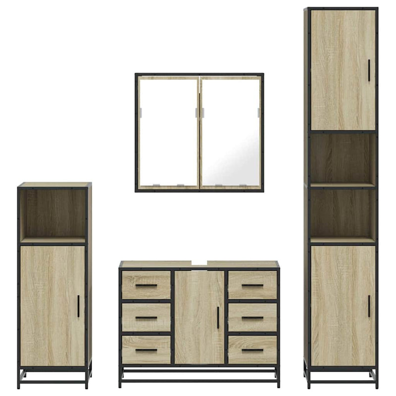 Set de mobilier de baie din 4 piese din lemn de stejar Sonoma