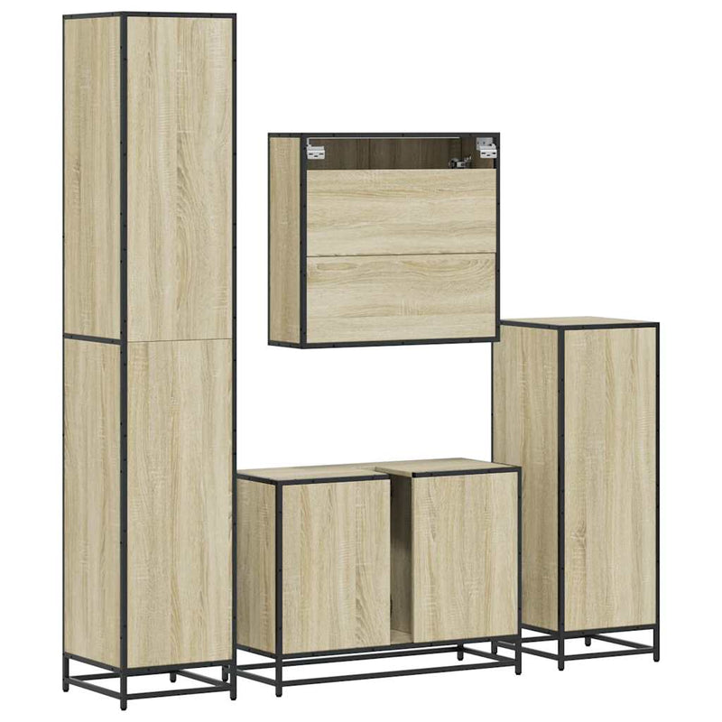 Set de mobilier de baie din 4 piese din lemn de stejar Sonoma