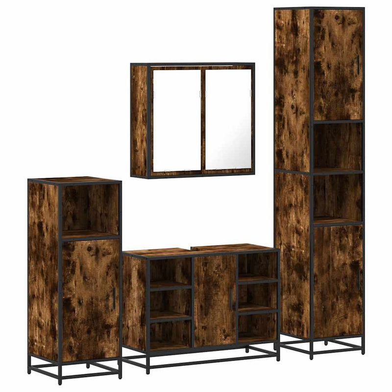 Set de mobilier de baie 4 piese Lemn prelucrat de stejar afumat