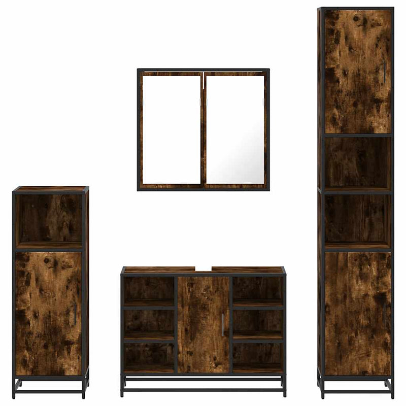 Set de mobilier de baie 4 piese Lemn prelucrat de stejar afumat