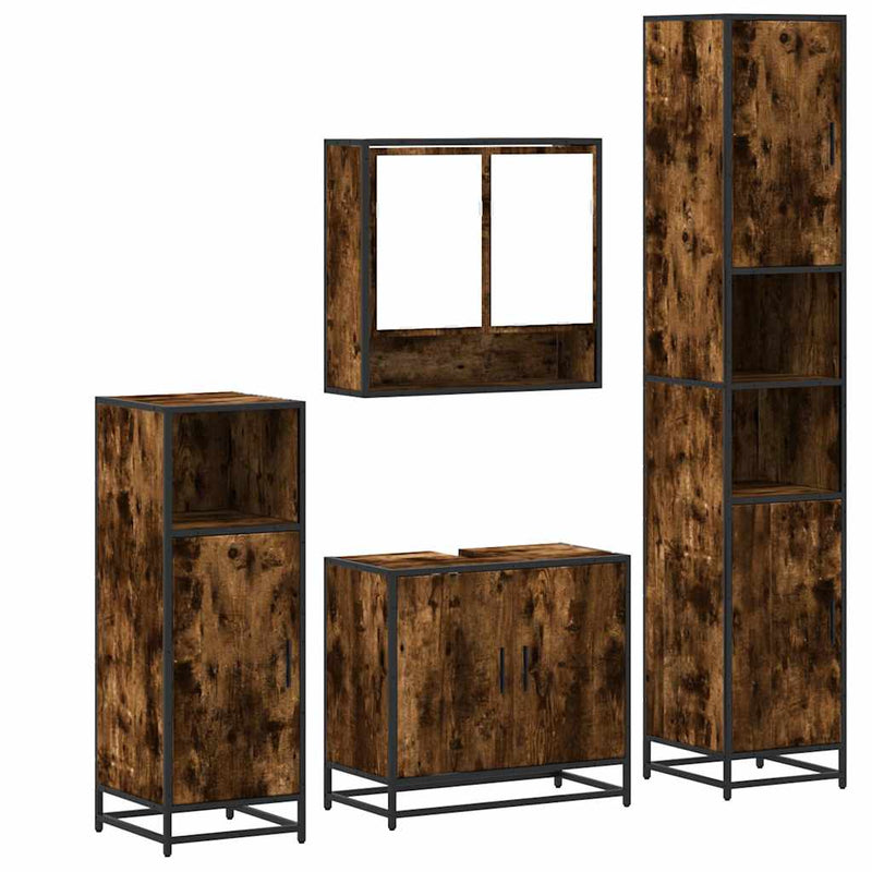 Set de mobilier de baie 4 piese Lemn prelucrat de stejar afumat