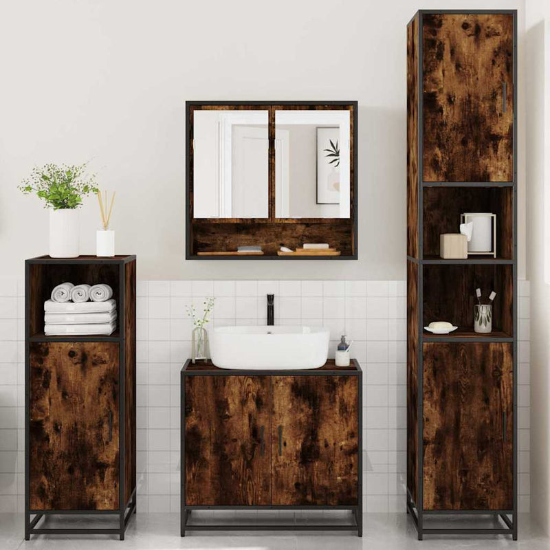 Set de mobilier de baie 4 piese Lemn prelucrat de stejar afumat