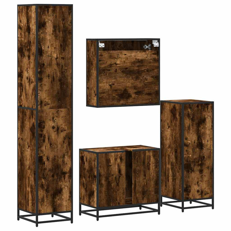 Set de mobilier de baie 4 piese Lemn prelucrat de stejar afumat