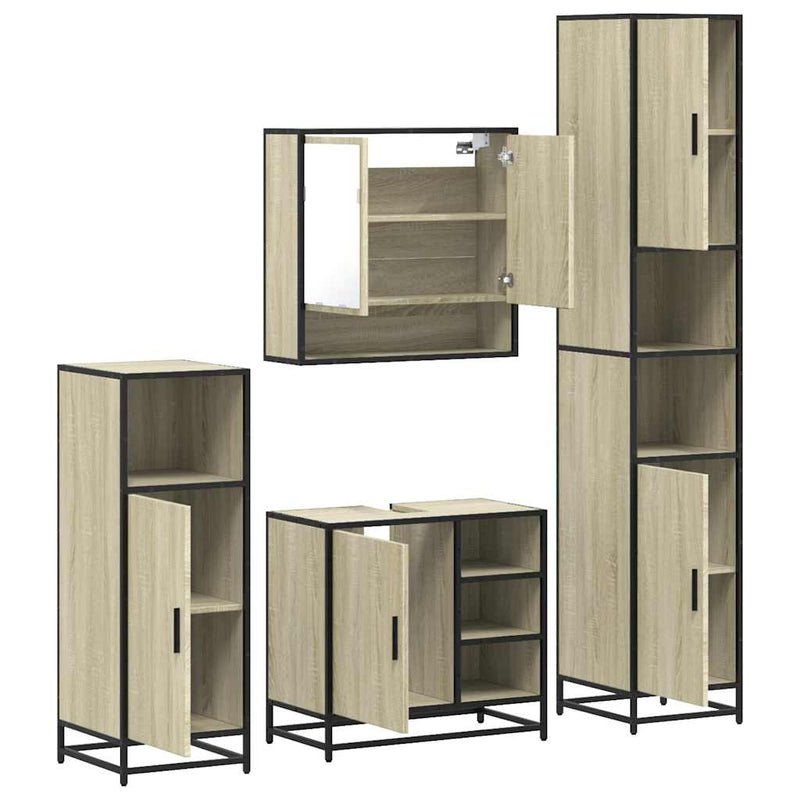 Set de mobilier de baie din 4 piese din lemn de stejar Sonoma