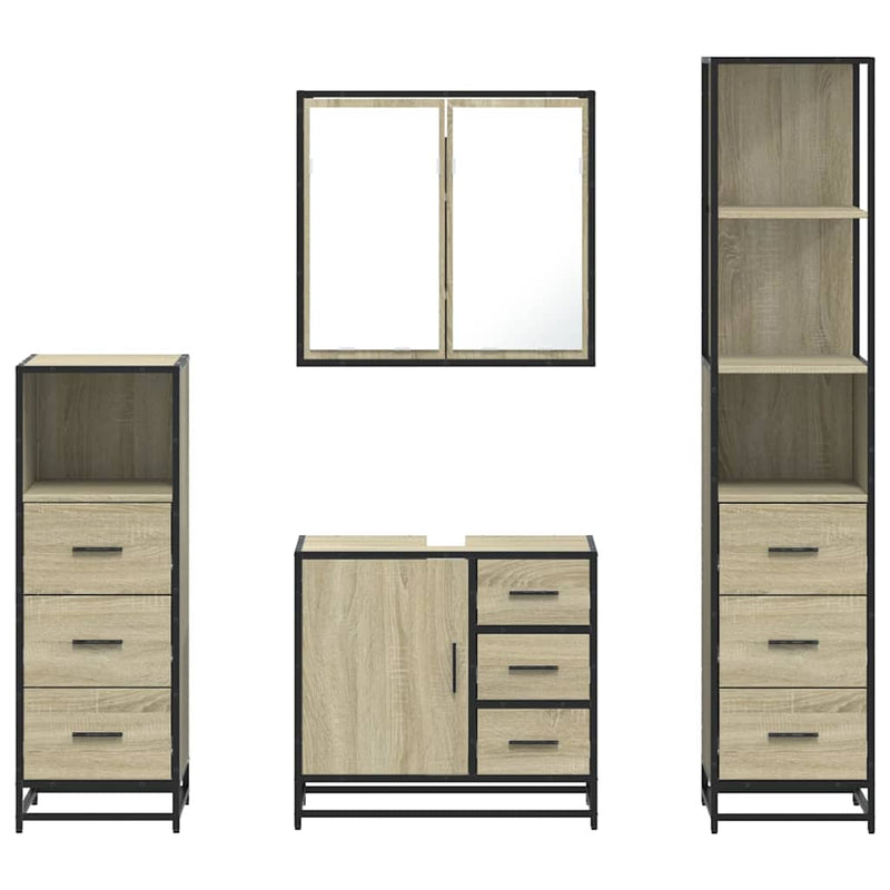 Set de mobilier de baie din 4 piese din lemn de stejar Sonoma