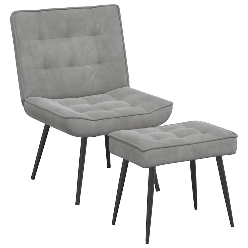 Scaun de relaxare cu taburet, gri deschis, catifea