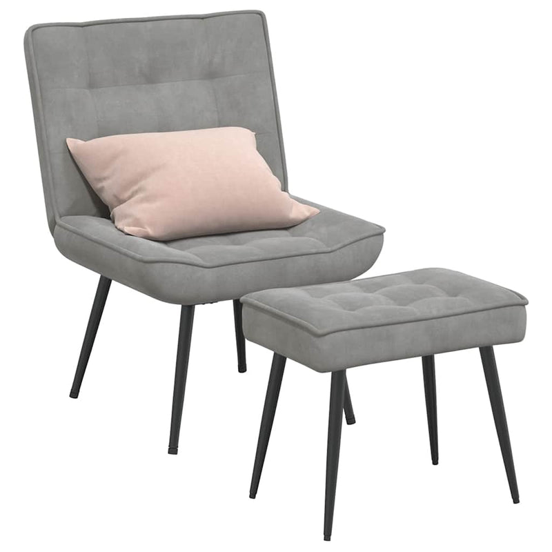 Scaun de relaxare cu taburet, gri deschis, catifea