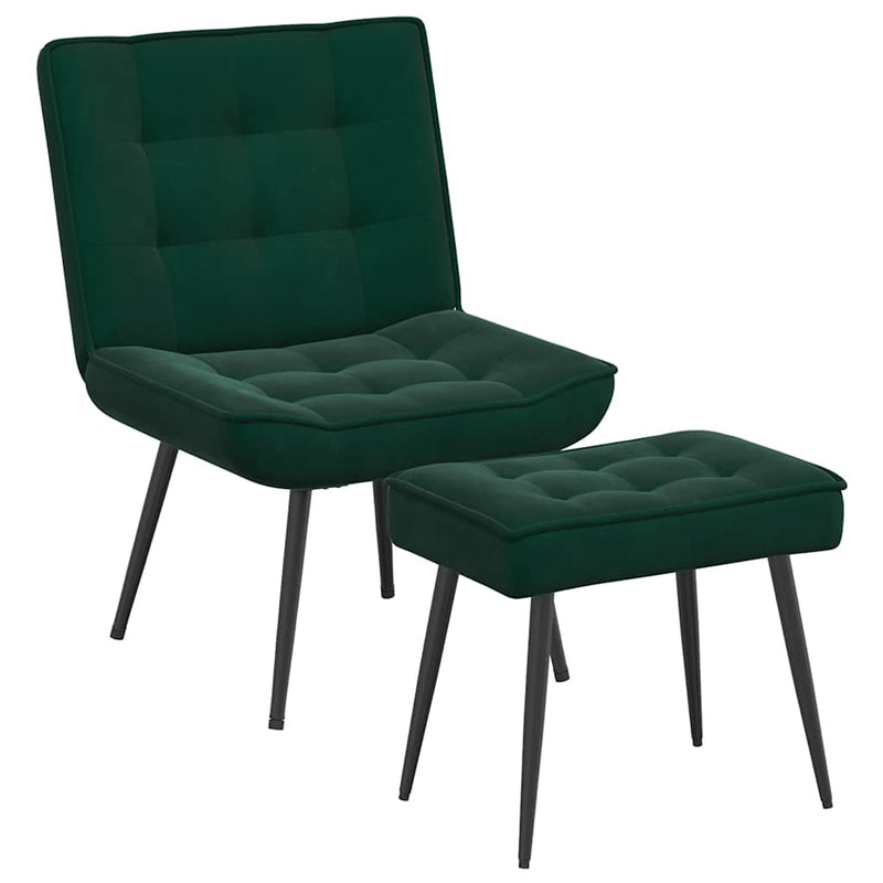Scaun de relaxare cu taburet, verde închis, catifea