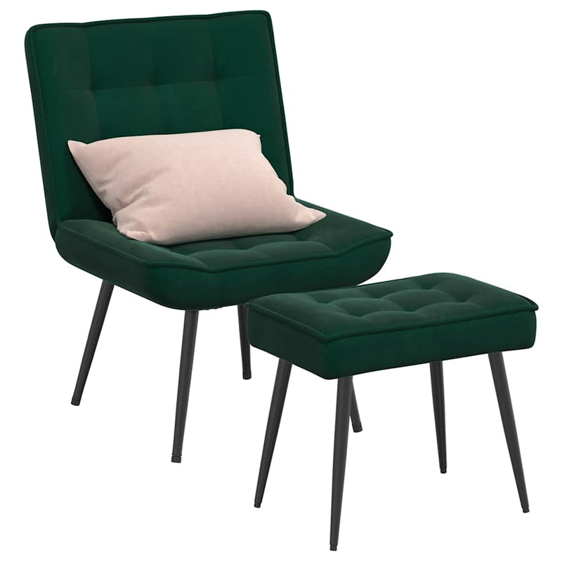 Scaun de relaxare cu taburet, verde închis, catifea