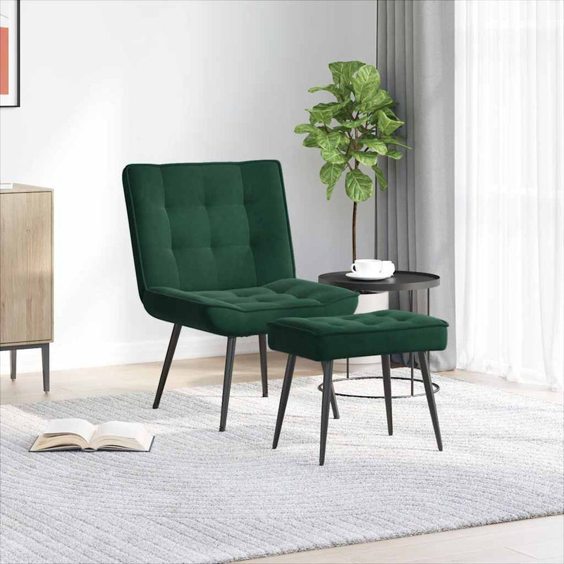 Scaun de relaxare cu taburet, verde închis, catifea