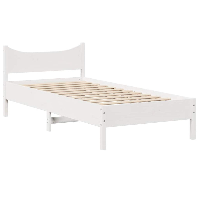 Cadru de pat cu sertare, alb, 75x190 cm, lemn masiv de pin