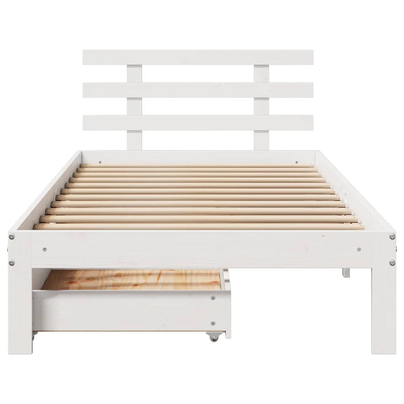 Cadru de pat cu sertare, alb, 90x200 cm lemn masiv pin