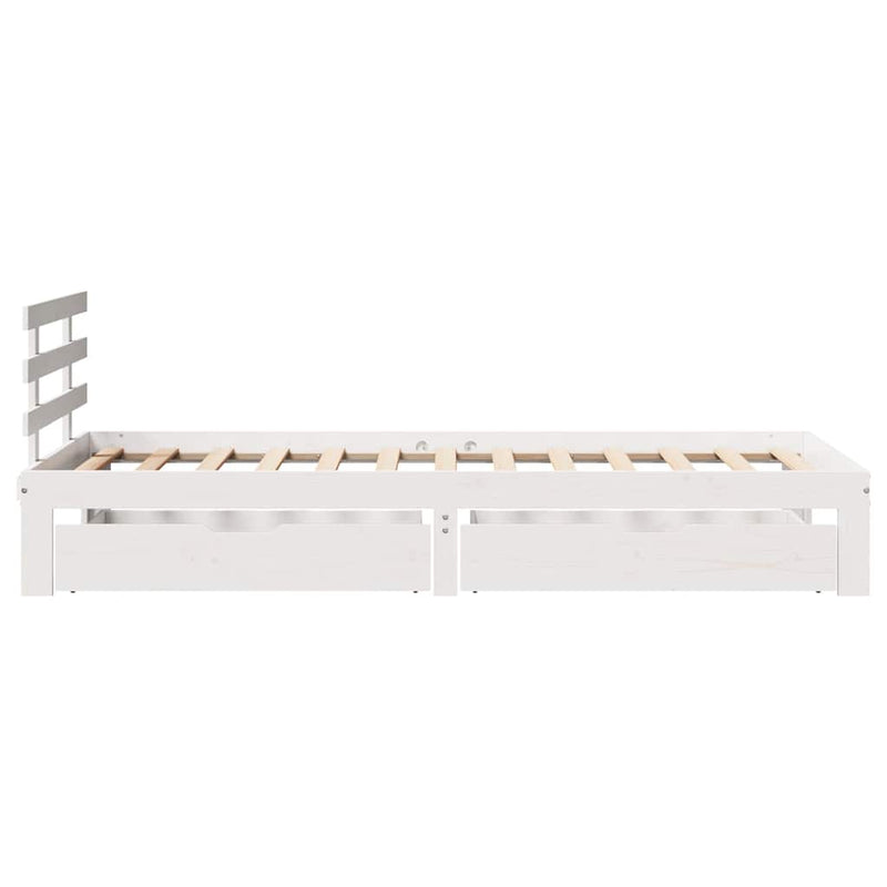 Cadru de pat cu sertare, alb, 90x200 cm lemn masiv pin