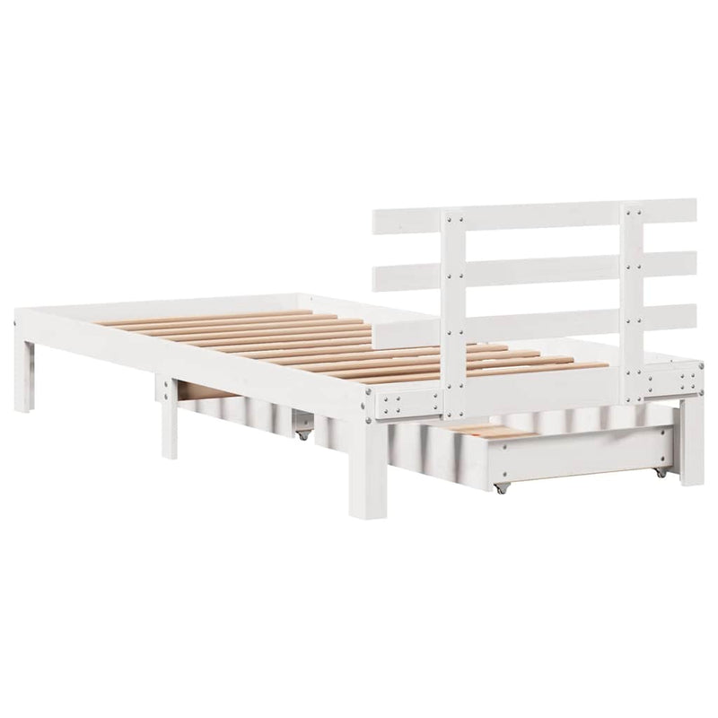 Cadru de pat cu sertare, alb, 90x200 cm lemn masiv pin