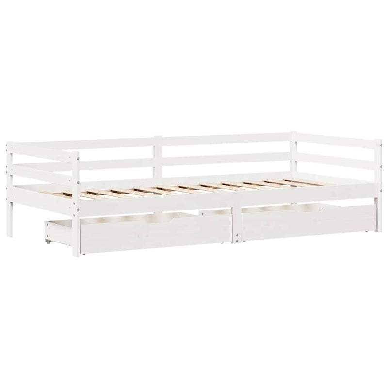 Pat de zi cu sertare, alb, 90x200 cm, lemn masiv pin