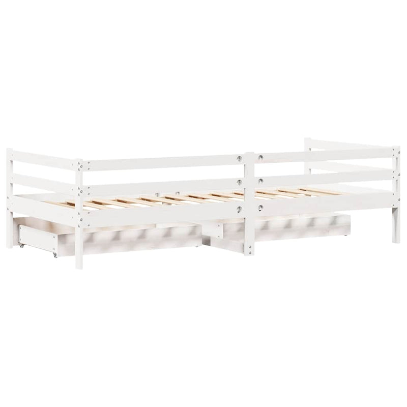Pat de zi cu sertare, alb, 90x200 cm, lemn masiv pin