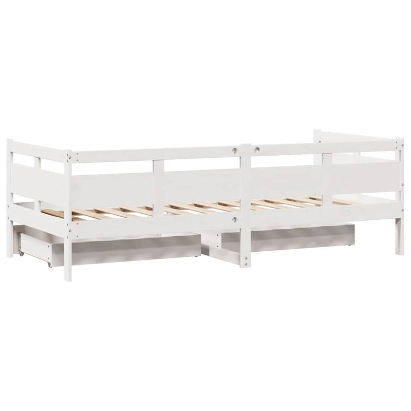 Pat de zi cu sertare, alb, 90x200 cm, lemn masiv pin